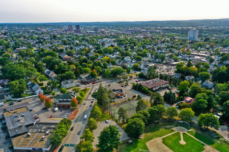 Aerial Drone Photography Of Downtown Manchester, NH (New Hampshire) During The Fall Foliage Seasonのeditorial素材