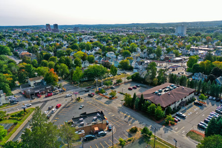Aerial Drone Photography Of Downtown Manchester, NH (New Hampshire) During The Fall Foliage Seasonのeditorial素材