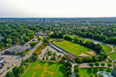 Aerial Drone Photography Of Downtown Manchester, NH (New Hampshire) During The Fall Foliage Seasonのeditorial素材