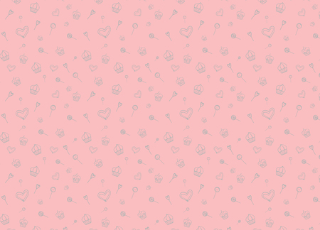 Hand-Drawn Seamless Background with Sweets, Cakes, Candy, Hearts and Lollipopsのイラスト素材