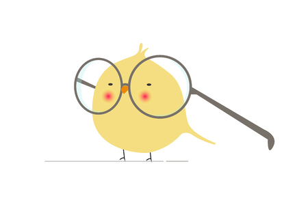 Animated Cartoon Geeky and Funny Bird Character with Huge Glasses.のイラスト素材