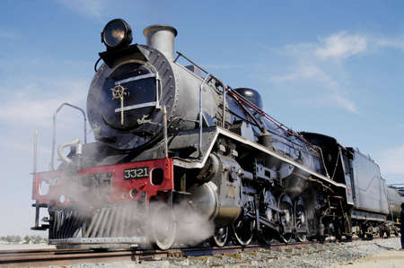 Vintage steam train preparing to depart from Swakopmund station on Namibia's westcoast