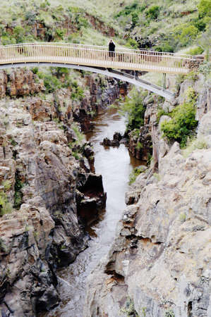 Walk bridge spanning Bourke's Luck Potholes, South Africaの写真素材
