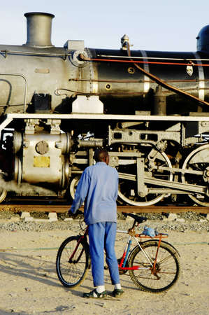 Vintage steam train preparing to depart from Swakopmund station on Namibia's westcoastの写真素材