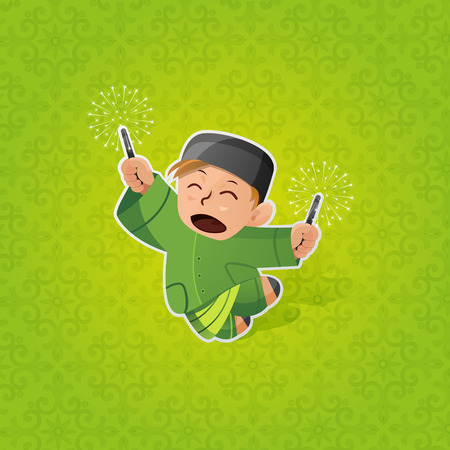 Boy celebrating Hari Raya Aidilfitriのイラスト素材