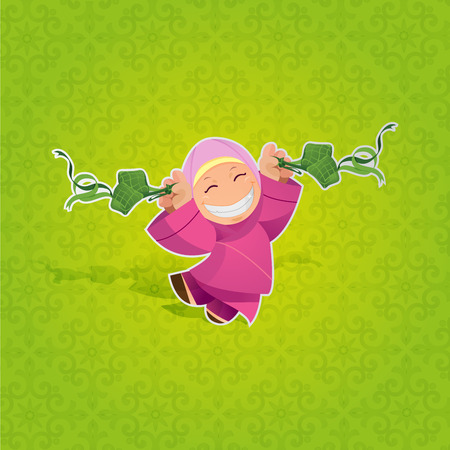 Girl celebrating Hari Raya Aidilfitriのイラスト素材