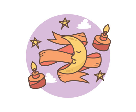 Hari Raya Aidilfitri Decoration and Moon with Ribbonのイラスト素材