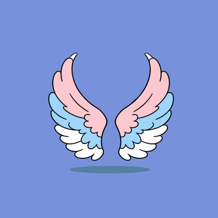 Illustration of a pair of angel wings on a blue background.