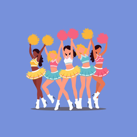 Cheerleaders with pompoms. Vector illustration in flat style.