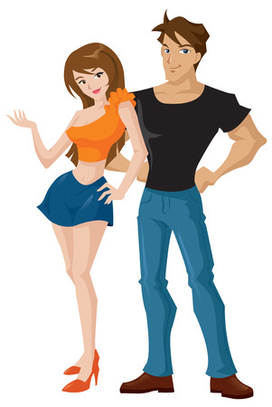 Cartoon illustration of a young trendy couple.のイラスト素材