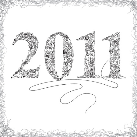 Funny cartoon doodles forming the numbers '2011'. Just write your own text at the end of the line!のイラスト素材