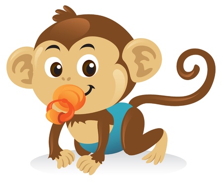 Illustration pour Cute baby monkey with a pacifier in a crawling pose. - image libre de droit