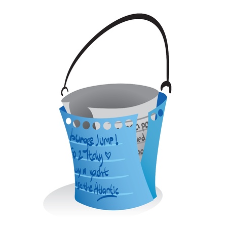 Illustration of a paper notes forming a bucket, a symbolization of 'bucketlist'.のイラスト素材