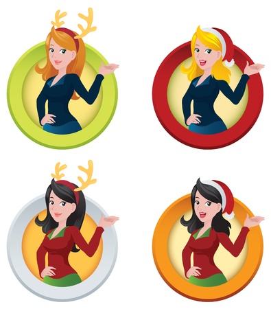 Christmas Themed Business Woman Web Buttonsのイラスト素材