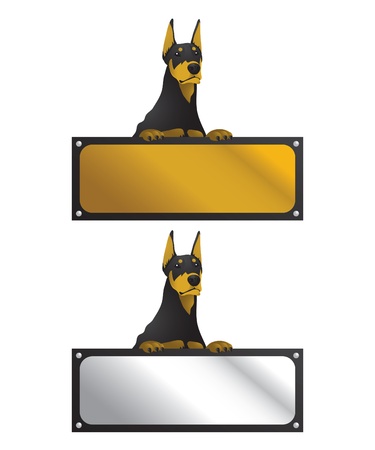 Illustration of a doberman dog with a horizontal sign board.のイラスト素材