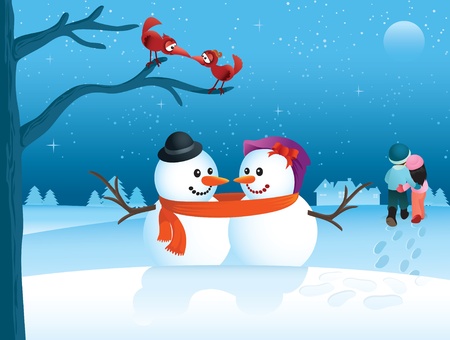 Love is in the air in this cartoon winter scene. Great for any Christmas or Valentine needs.のイラスト素材