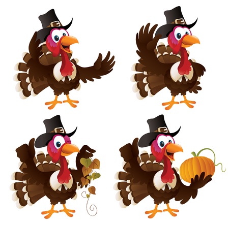 Pilgrim Turkey cartoon set.のイラスト素材