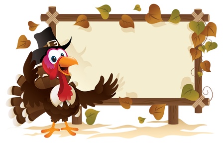 Pilgrim Turkey With A Signboard.のイラスト素材