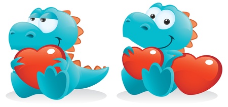 Cute Baby Dinosaur Posing With Heartsのイラスト素材