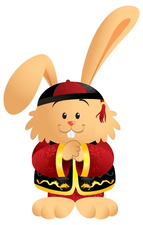 Cute cartoon bunny wearing a traditional Chinese outfitのイラスト素材