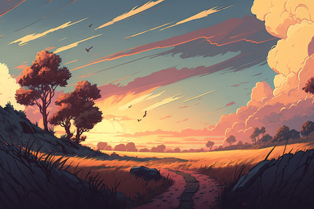 Vast and Enchanting Cell-Shaded Landscapeの素材