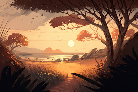 Vast and Enchanting Cell-Shaded Landscapeの素材