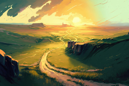 Vast and Enchanting Cell-Shaded Landscapeの素材