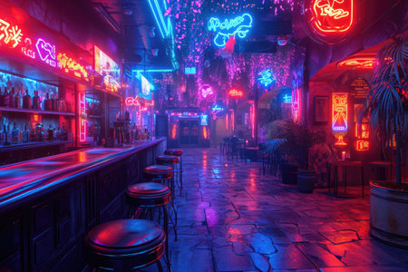 Neon Nights: Holographic Haven in the Cityscapeの素材