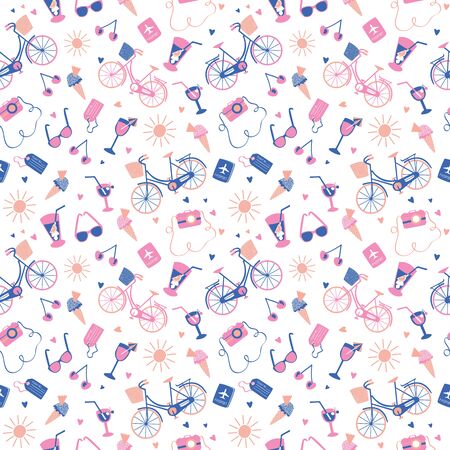 Holiday abroad pastel summer pattern. Design for fabric, wrapping, textile, wallpaper, apparel. Vector illustrationのイラスト素材