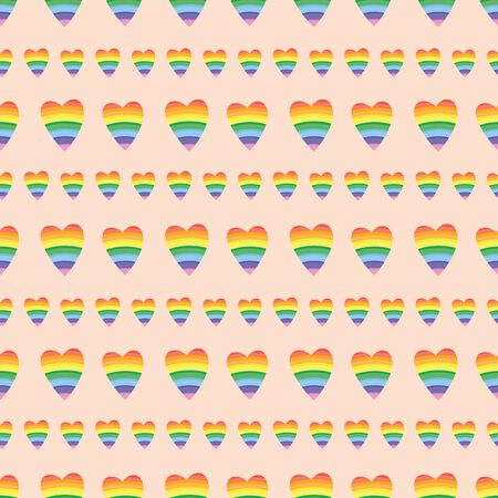 Rainbow hearts on pink background. Pattern for fabric, wrapping, textile, wallpaper, apparel, background. Vector illustrationのイラスト素材