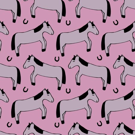 Horse pattern on pink background. Great for home decor, wrapping, scrapbooking, wallpaper, gift, kids, apparel.のイラスト素材