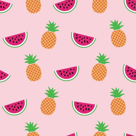 Exotic tropical watermelon and pineapple. Vector repeat pattern. Great for apparel, home decor,...