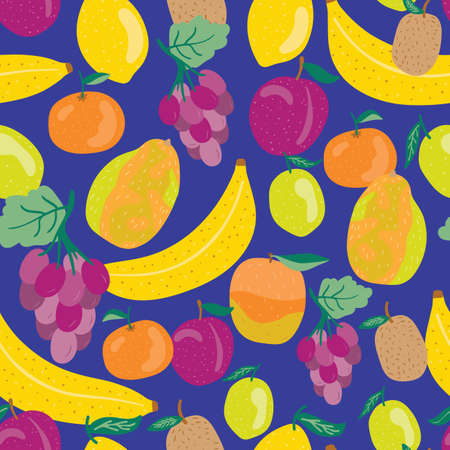 Mixed tropical fruits. Seamless vector repeat pattern. Great for home decor, wrapping, fashion,...