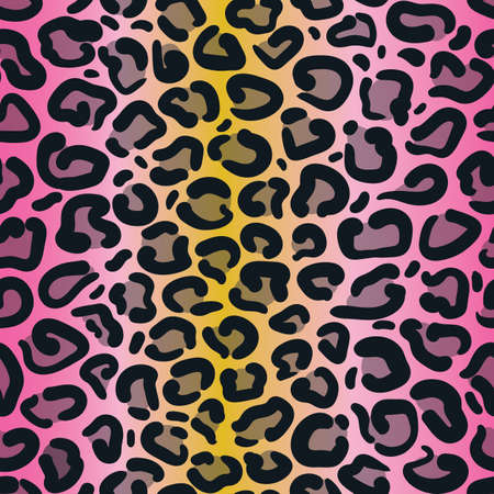 Leopard print repeat pattern design with colourful ombre gradient background. Great for home decor, wrapping, fashion, scrapbooking, wallpaper, gift, kids, apparel.のイラスト素材