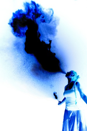 women blue Fire breather on white background