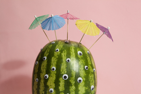 watermelon transform into a freak with umbrella hair cocktailの写真素材
