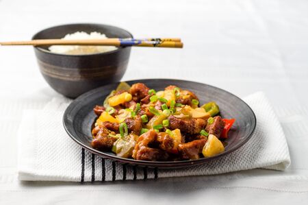 Sweet and sour pork with rice bowl.の写真素材