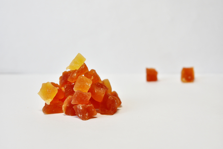Dried fruits on the bright background. Composition of small pieces.の写真素材
