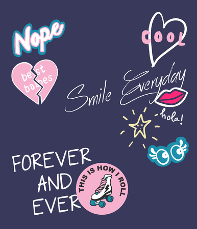 Typography slogan with patches for t shirt printingのイラスト素材