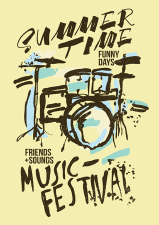 Hand drawn drum vector design for t shirt printingのイラスト素材