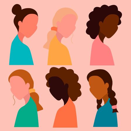 Vector fashion flat girls portraits illustrationのイラスト素材