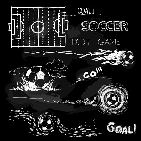 Chalk Illustration of soccer ball and elementsのイラスト素材