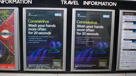 London, UK, March, 20, 2020: Coronavirus poster at subway about changes in lifeのeditorial素材