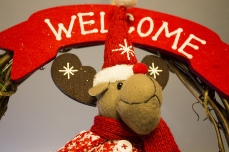 Christmas decorations reindeer with red scarfの写真素材