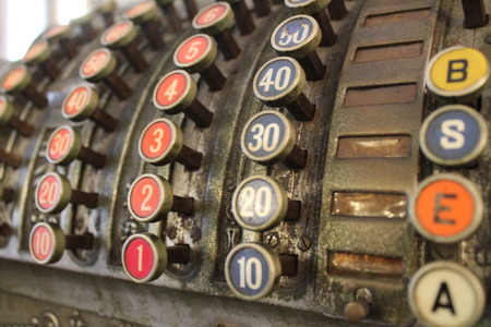 Antique and vintage metal cash register from the 1930sの写真素材