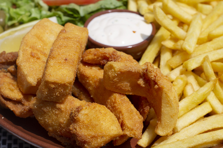 plate of fried cuttlefish typical of the city of Setubal in portugalの写真素材