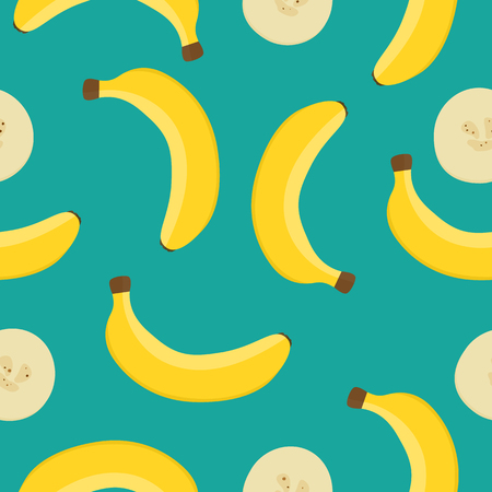 Seamless vector pattern with yellow bananas on a blue background. Fresh tropical fruits. Vector illustration for packaging, clothing.のイラスト素材