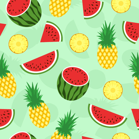 Seamless pattern with tropical fruits. Pineapple and watermelon background. Vector design for t-shirt apparel textile wrapping.のイラスト素材