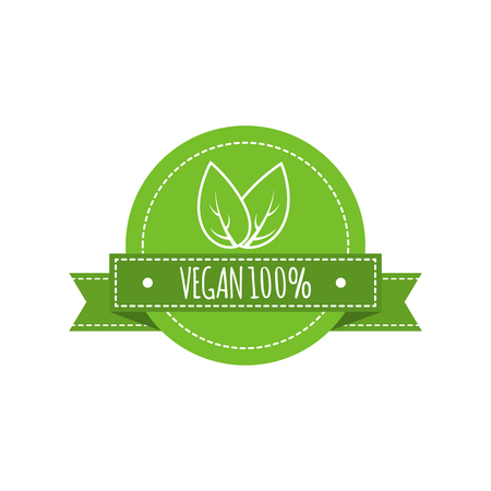 Bio food Vegan vector badge. Vegan food sign with leaves. Organic design Vector illustrationのイラスト素材