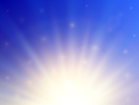 Shining sun with lens flare. Summer background. Vector illustrationのイラスト素材